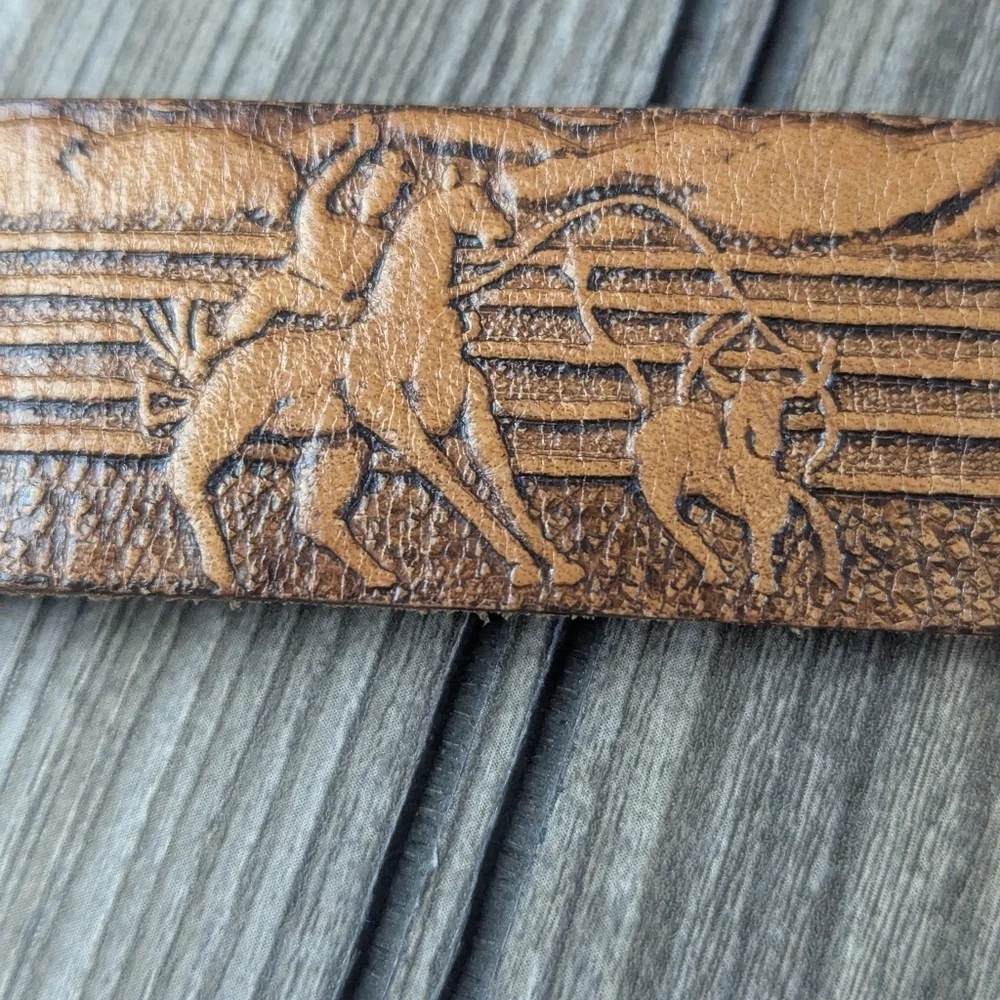 SS Double S Western Children's Leather Belt With Roping Cowboy & Horse Embossed